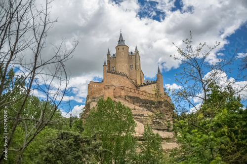 Majestic detailed front view at the iconic spanish medieval castle palace Alcazar of Segovia