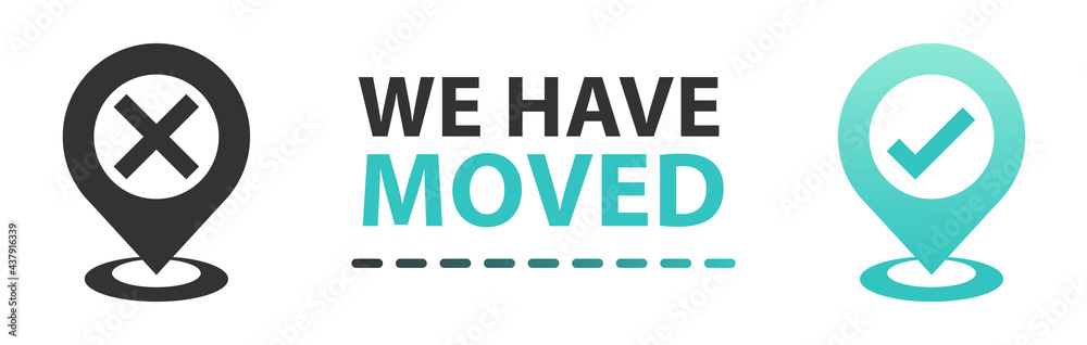 We have moved new office icon location. Address move change location announcement business home map. We have moved vector illustration concept. We have moved new office icon location. Address move change location announcement business home map. We have moved vector illustration concept.