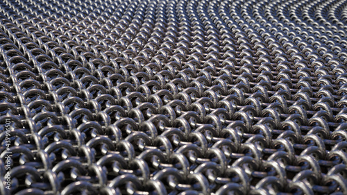 shiny chain mail background, connected metal rings 