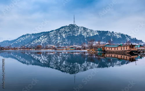 A beautiful view of Dal Lake in winter, Srinagar, Kashmir, India. photo