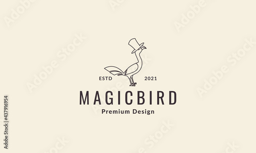 lines simple bird vulture with hat magic logo symbol vector icon illustration graphic design
