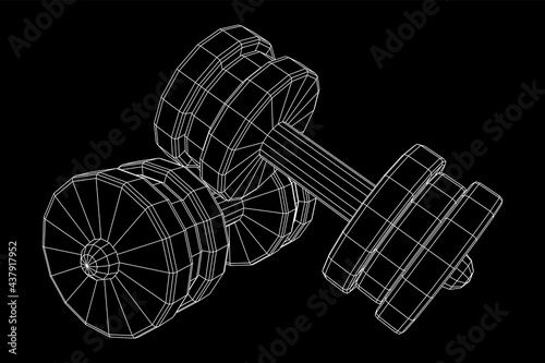Dumbbells Gym equipment. Bodybuilding, powerlifting, fitness concept. Wireframe low poly mesh vector illustration