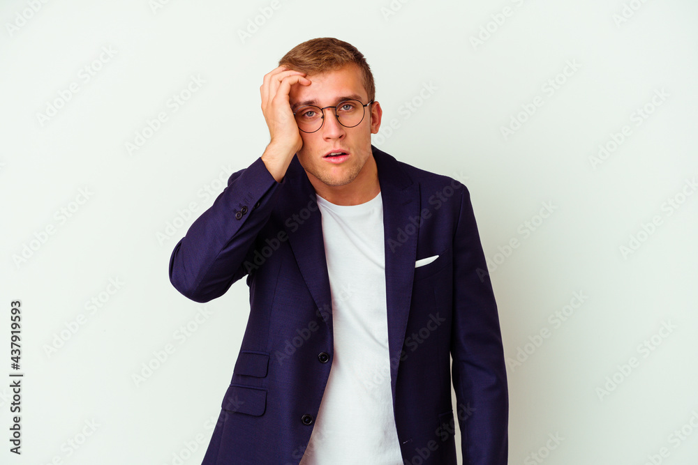 Young business caucasian man isolated on white background
