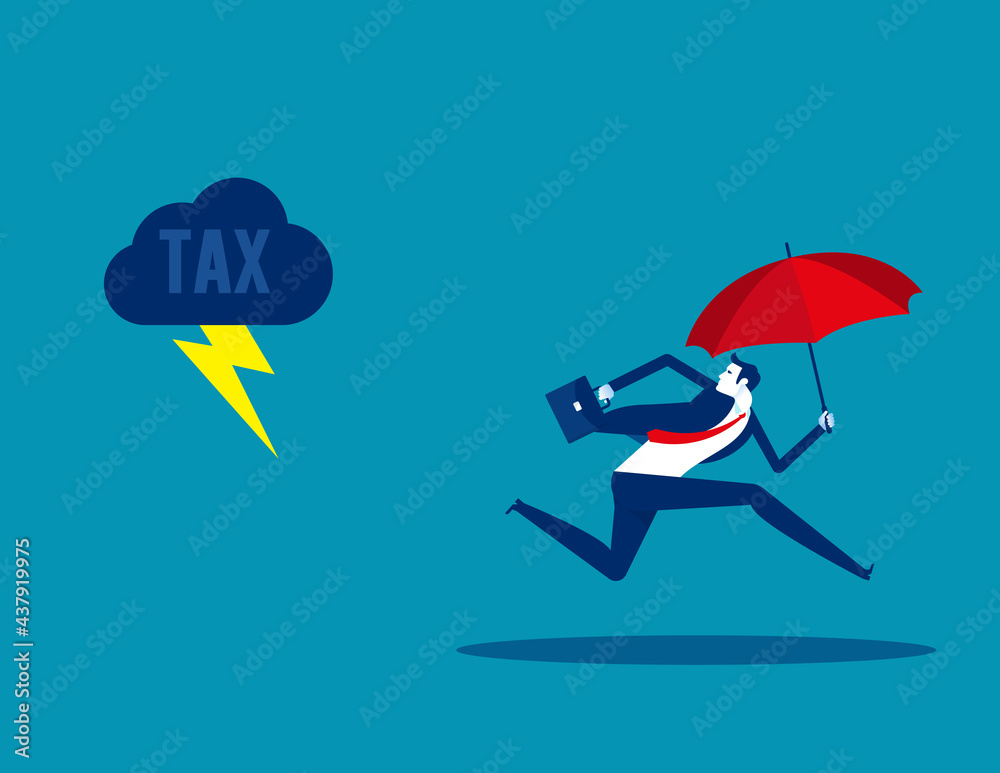 Businessman running away from tax. Tax avoidance Businessman running away from tax. Tax avoidance