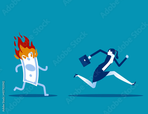 Running away from fire money. Lose money investment in financial crisis © zenzen