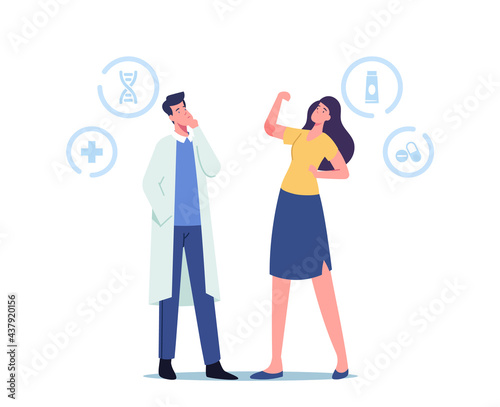 Doctor Dermatologist Looking on Girl Show Psoriasis Inflammation on Elbow, Autoimmune Skin Disease. Dermatology Medicine