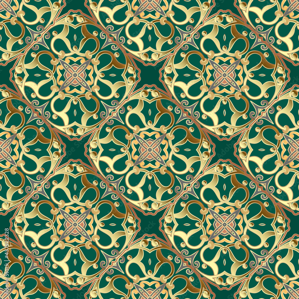 Gold floral Damask seamless pattern. Arabesque ornamental vector