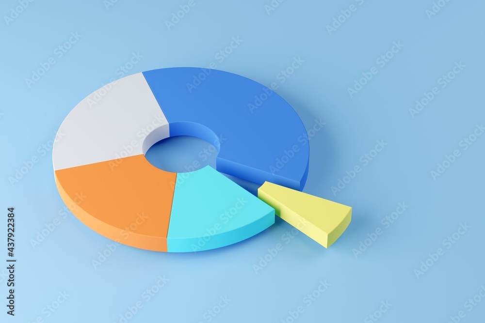 Colourful pie chart business diagram over blue background, financial growth, statistics or investment graph concept - obrazy, fototapety, plakaty 