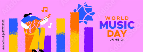 Music Day banner girl musician playing guitar
