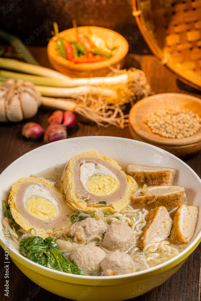 Bakso or baso is an Indonesian meatball, Its texture is similar to the Chinese beef ball, fish ball, or pork ball. The word bakso refer the complete dish of beef broth soup, noodle, tofu and bok choy.