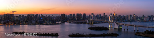 Ultra Wide panorama image of beautiful sunset with skyscrapers at Tokyo, Japan. © hit1912