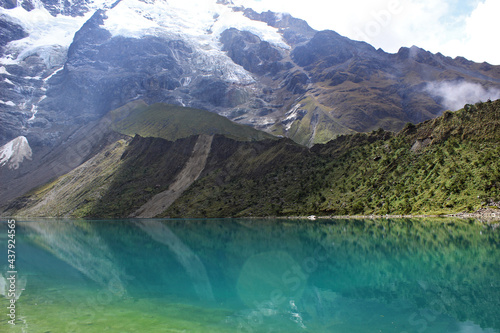 Paisaje de lago al pie de la montaña 