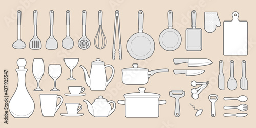 Cookware, tableware. Kitchen icon set. photo