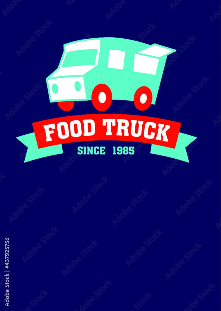 Illustration Food Truck Blue Green Red Logo