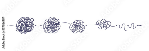Chaos simplifying, problem solving and business solution searching challenge concept vector illustration set. Complex and easy simple way from start to end. Hand drawn doodle scribble chaos path lines