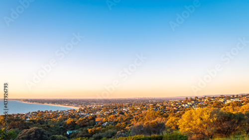 Adelaide skyline viewed from the hill at sunset  South Australia