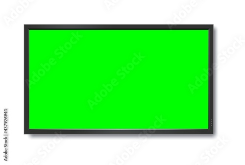 Realistic TV LCD screen mockup. Panel with green screen on background. Vector illustration