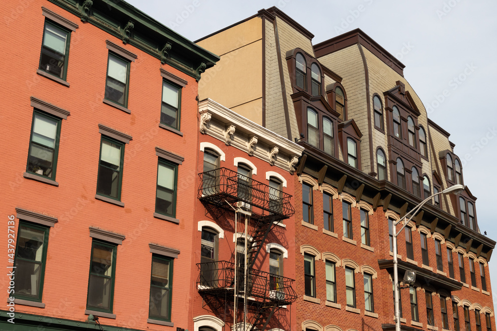 Row of a Variety of Old Beautiful Buildings in Downtown Hoboken New Jersey