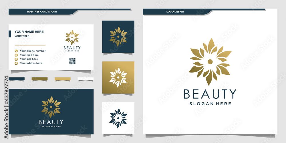 Flower beauty logo template with modern gradient Premium Vector