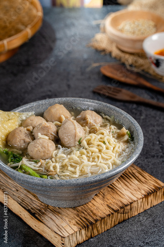Bakso or baso is an Indonesian meatball  Its texture is similar to the Chinese beef ball  fish ball  or pork ball. The word bakso refer the complete dish of beef broth soup  noodle  tofu and bok choy.