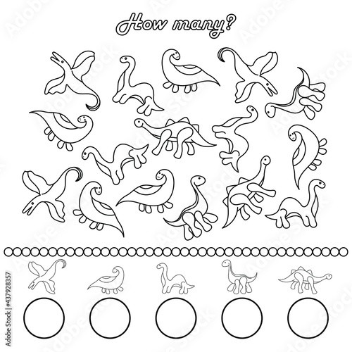 Wallpaper Mural A game for preschool children. Count as many identical dinosaurs in the picture as possible. Write down the result. Simple contour vector illustration Torontodigital.ca