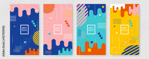 Set of abstract creative Memphis geometric universal artistic templates background. Good for poster, card, invitation, flyer, cover, banner, placard, brochure and other graphic design