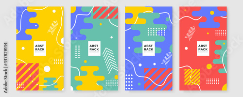 Set of abstract creative Memphis geometric universal artistic templates background. Good for poster, card, invitation, flyer, cover, banner, placard, brochure and other graphic design