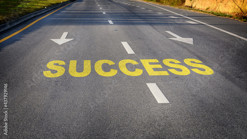 Road to success with direction. Productive business concept and achievement recovery idea