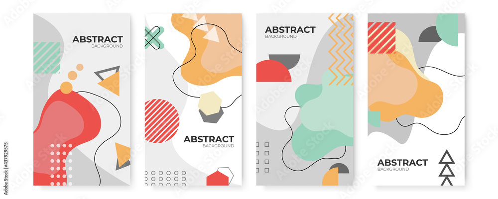 Modern abstract covers set, minimal covers design. Colorful geometric background, vector illustration. Vector set of abstract geometric cover background with minimal trendy style. Memphis abstract art