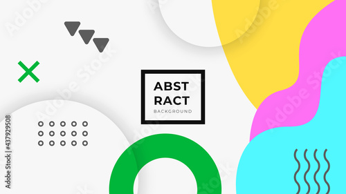 Vector of abstract geometric cover background with minimal trendy style. Abstract Memphis background with geometric dot line square triangle cross shapes
