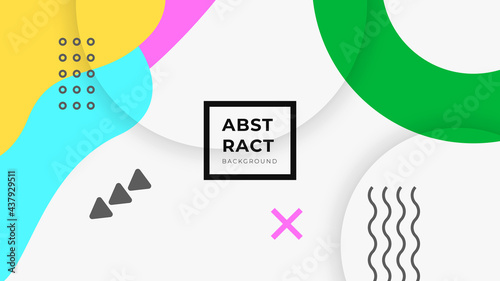 Vector of abstract geometric cover background with minimal trendy style. Abstract Memphis background with geometric dot line square triangle cross shapes

