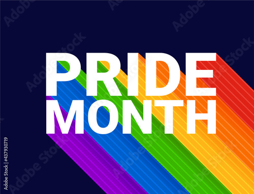 Pride month vector banner. Pride month text on rainbow background. Colourful concept with spectre effect and typographic slogan. Creative image for social media, website or print.