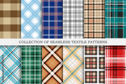 Collection of colorful seamless textile patterns - geometric striped design. Vector repeatable cloth backgrounds