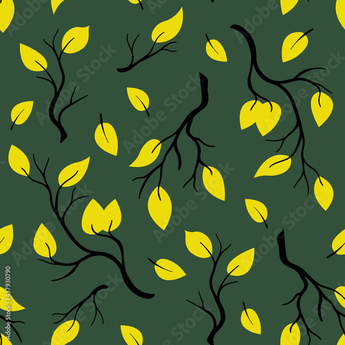 seamless pattern. autumn branches with yellow leaves.