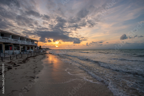 Dramatic sunset at the beach. Chicxulub, Yucatan, Mexico