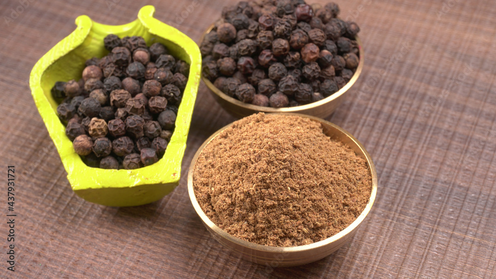 Group of Organic Black pepper isolated on white background. Selective focus and Top view (Flat Lay) Group of Organic Black pepper isolated on white background. Selective focus and Top view (Flat Lay)