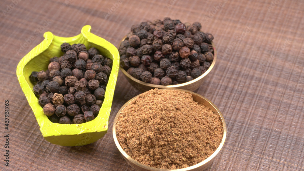Group of Organic Black pepper isolated on white background. Selective focus and Top view (Flat Lay) Group of Organic Black pepper isolated on white background. Selective focus and Top view (Flat Lay)