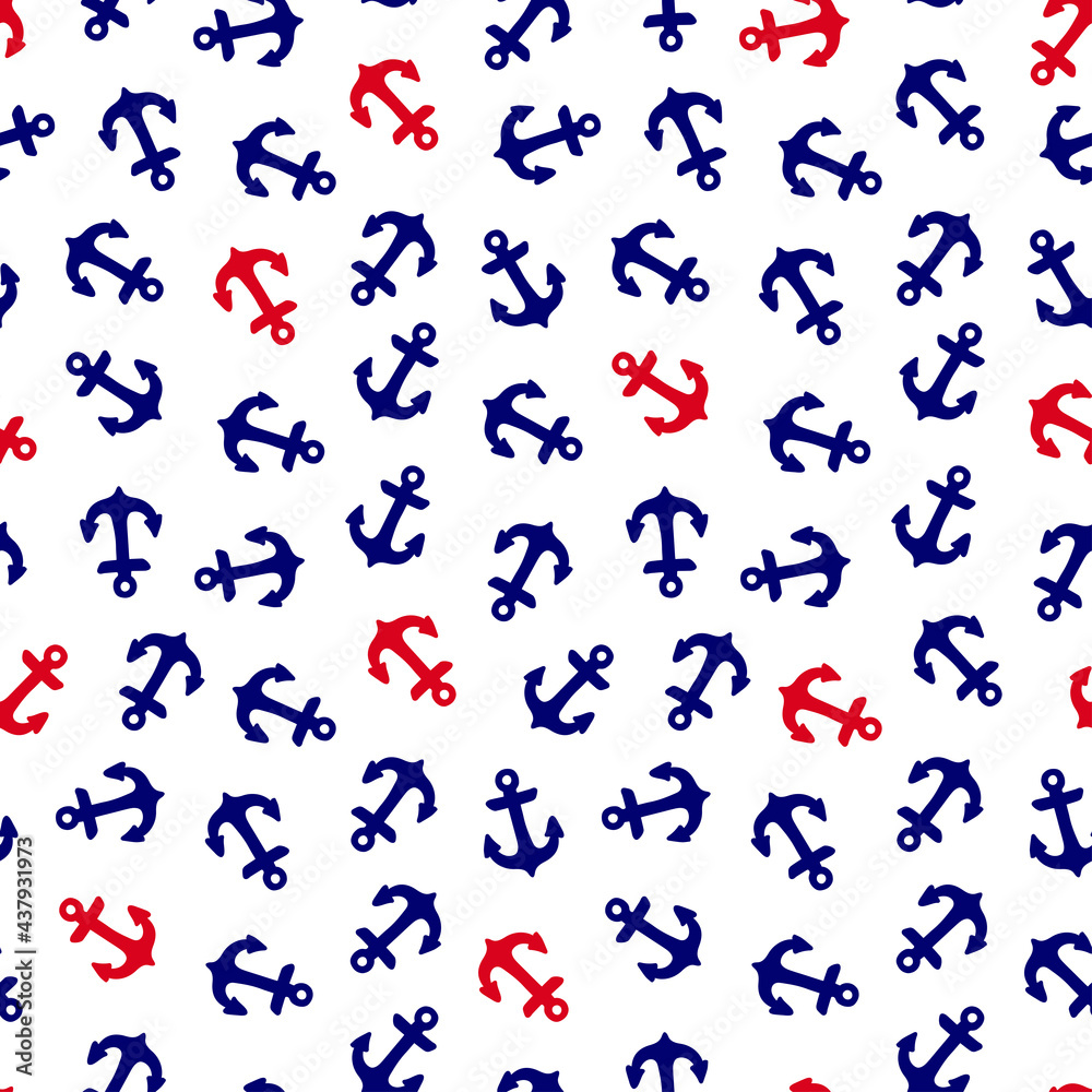 Seamless pattern with red and blue anchors