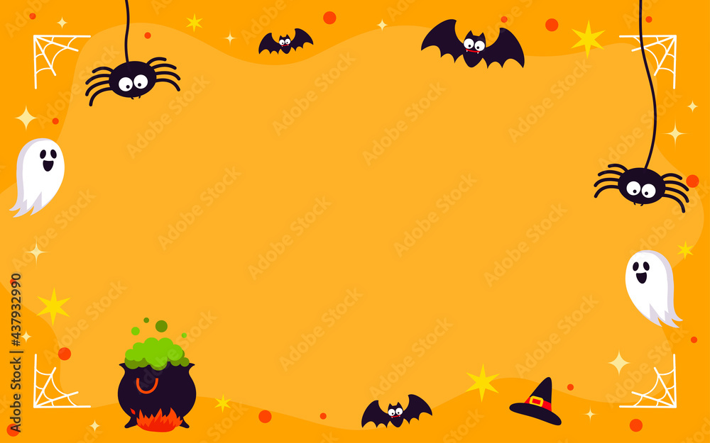Halloween frame background vector illustration. bat and ghost frame with copy space