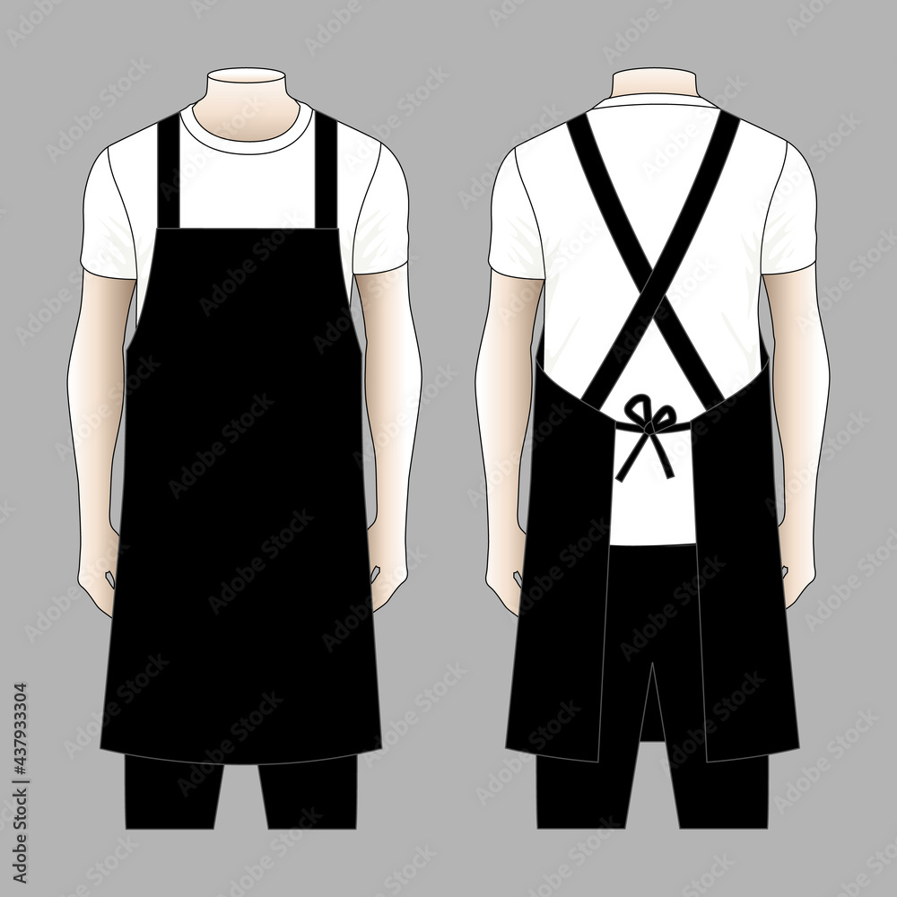 Blank Black Apron Template For Men, Front And Back View, Vector File
