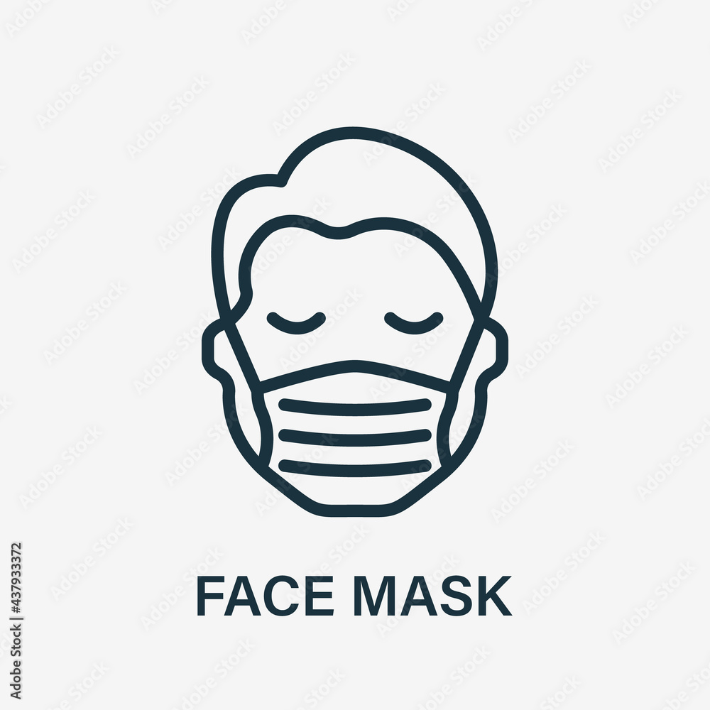 Man in Face Mask Line Icon. Medical Face Protection Mask Cover Mouth and Nose of Human. Wear Respirator against Virus, Air Pollution, Dust and Allergy. Editable stroke. Vector illustration