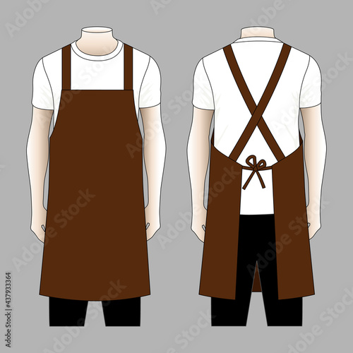 Blank Brown Apron Template For Men, Front And Back View, Vector File,