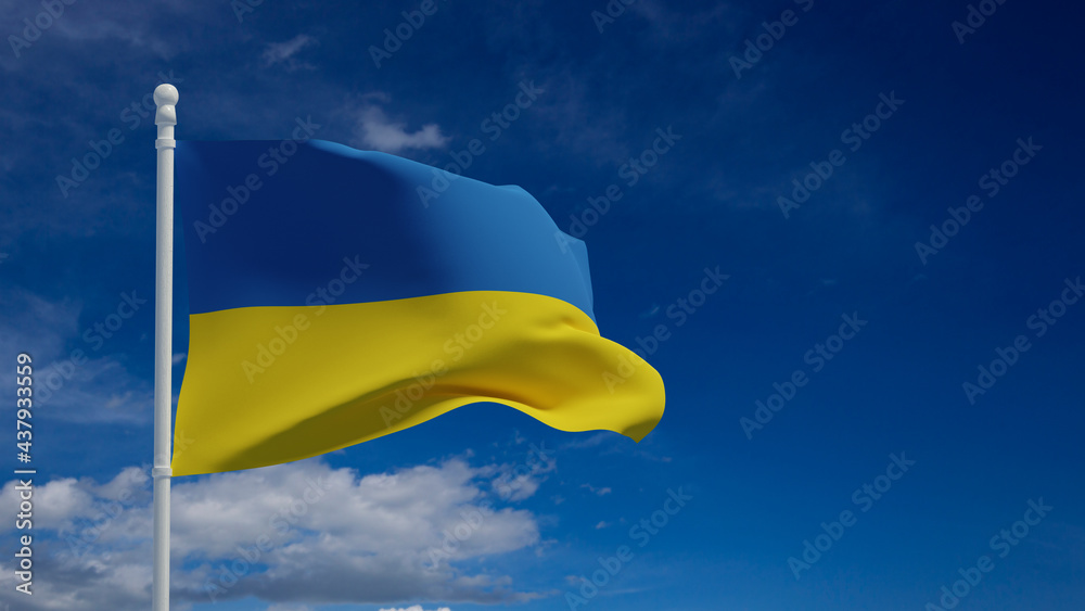 Ukranian flag, waving in the wind - 3d rendering - CGI. - obrazy, fototapety, plakaty 