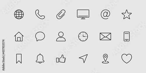 Contact Line Icon. Simple User Interface Linear Icon in Flat Style. Address, Mobile Phone, Mail Pictogram. Communication symbol in simple minimalism. Editable stroke. Vector illustration