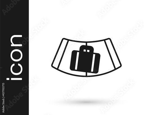 Black Airport conveyor belt with passenger luggage, suitcase, bag, baggage icon isolated on white background. Vector