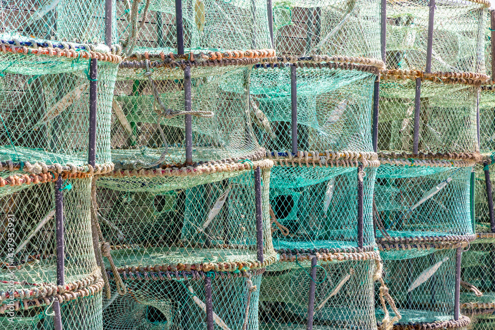 A lot of green octopus traps used in Portugal A lot of green octopus traps used in Portugal