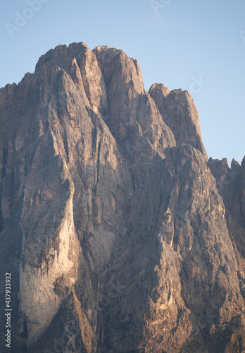 The northern side of Sasso Lungo at sunset from the Val Gardena area