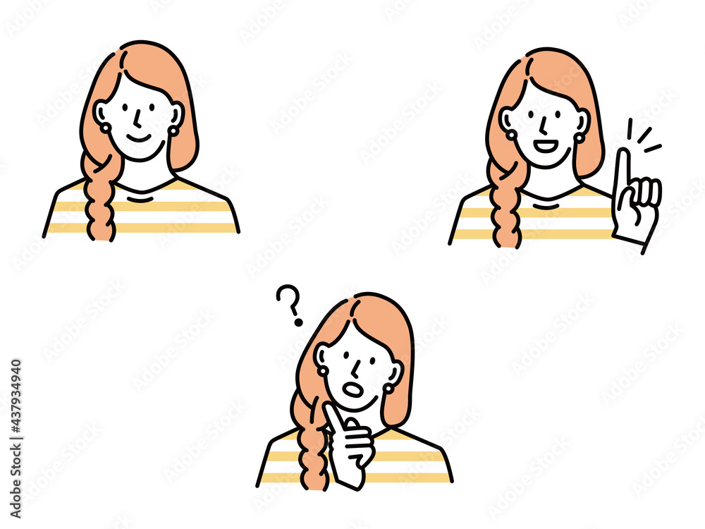 女性の表情 顔パターンのイラスト ビジネスシーン 注目 Ok やる気 驚く 悩む お買い得 理解 発見 Illustration Of Women S Facial Expressions And Facial Patterns Business Scenes Attention Motivation Surprise Worry Bargain Understanding