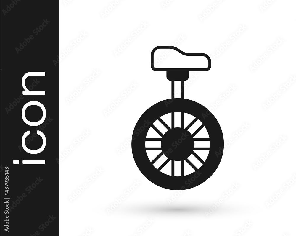 Black Unicycle or one wheel bicycle icon isolated on white background. Monowheel bicycle. Vector