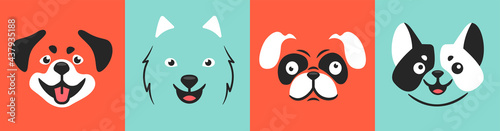Simple Draw in Pop-art style vector dog face illustrations vector set